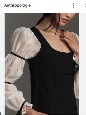 Maeve Black Bodice Top with White Sheer Balloon Sleeves